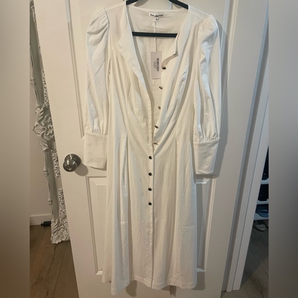 NWT Reformation Halia midi shirt Dress velvet buttons a line poplin cotton - Picture 13 of 16